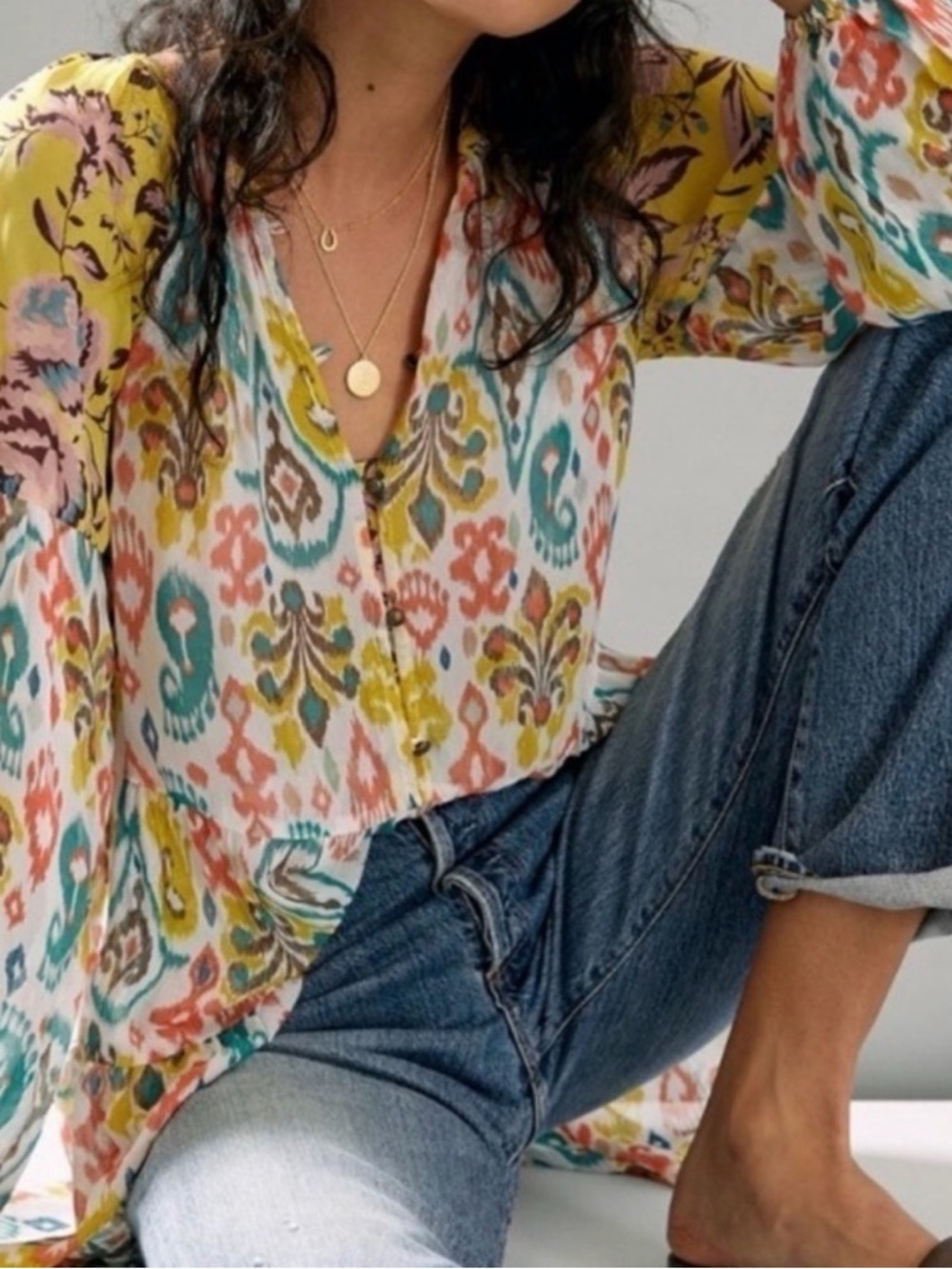 Anthropologie Multicolor Button Blouse size XS